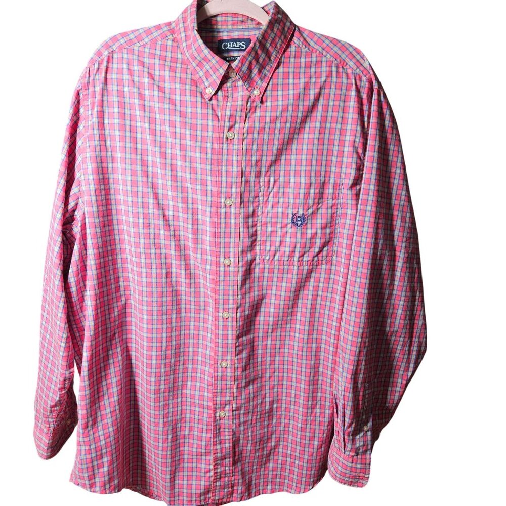 Chaps Mens Red Plaid Easy Care Button-Up Shirt XL